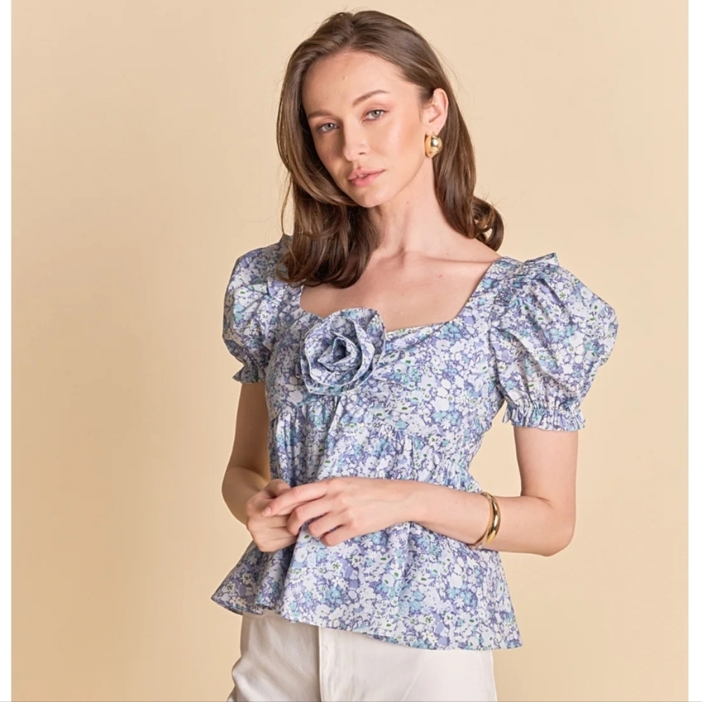 ENGLISH FACTORY Floral Print Top With Flower Blouse Top Size Medium